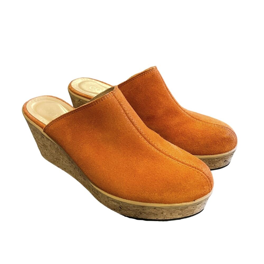 Anthropologie Cordani 6.5 Lena Platform Clogs $248 Cork Wedge Heel Suede Orange